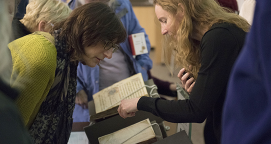 Examining manuscripts at Medieval Workshop